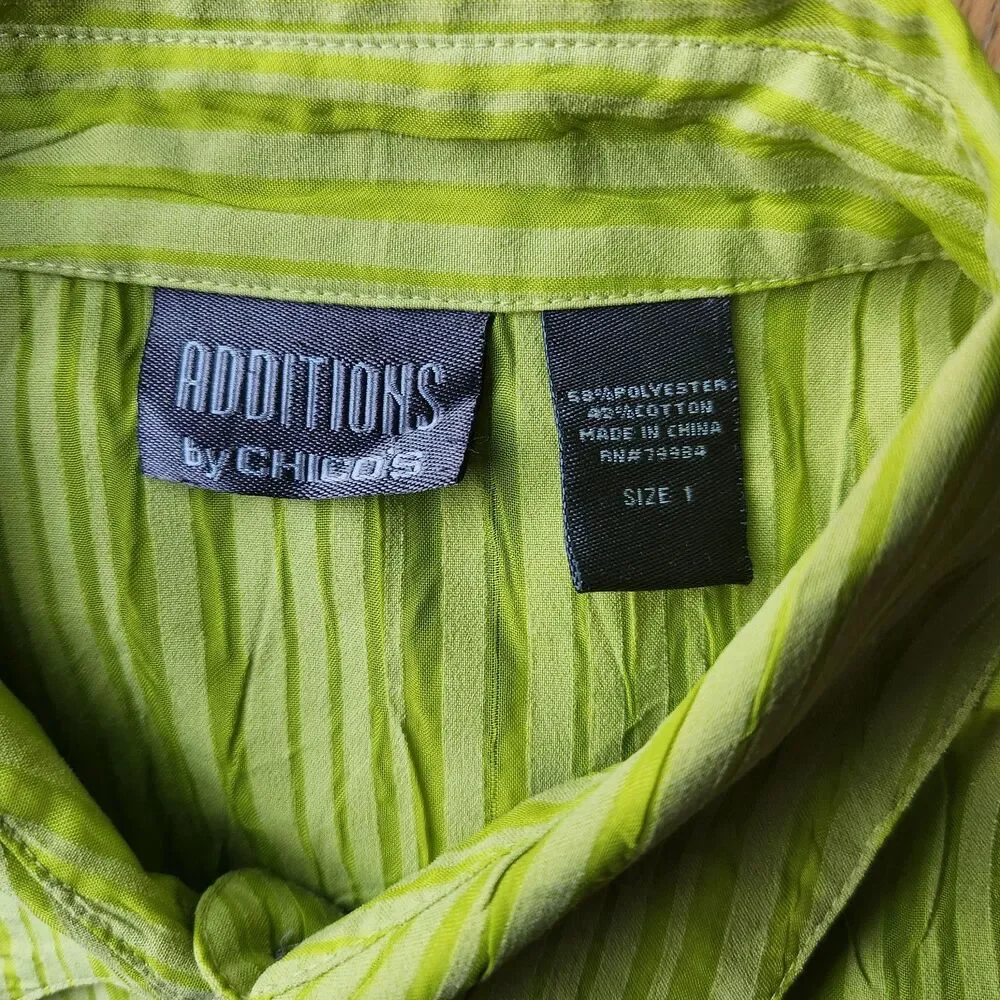 Additions by Chico's 3/4 Sleeve Green Striped Blouse/ Tunic, Size 1